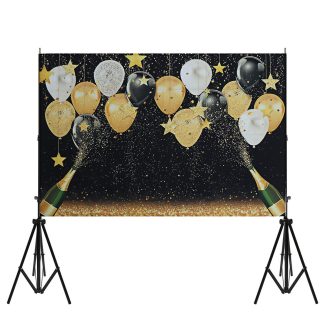 3 tailles joyeux anniversaire fete photographie accessoire noir or ballon Photo Studio toile de fond - S