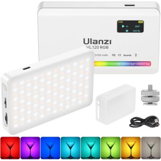 Lumiere video Ulanzi VL120 RGB 2500K-9000K avec lampe de camera diffuseur en silicium CRI 95+ Smartphone Selfie eclairage photographie diffusion en direct