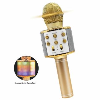 Microphone karaoke 858L avec lumieres LED, Bluetooth, microphone de studio, enregistreur d'angle - or rose