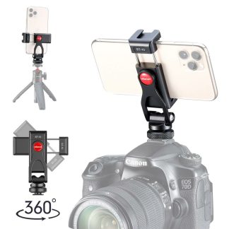 Ulanzi ST-10 Metal Dual Cold Shoe Phone Holder Phone Clip with Led Video Light Microphone Mount