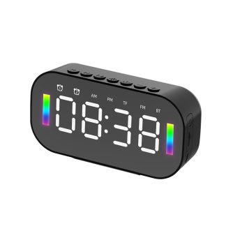 Bakeey Q3 Haut-parleur Bluetooth sans fil Mini LED Reveil Radio FM Carte TF Barre de son AUX Subwoofer avec telephone Hoder - Noir