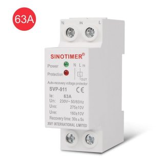 SINOTIMER SVP-911 230 V AC 63A Recuperation Automatique Sous Tension Sur Tension Protecteur Relais Disjoncteur Dispositif De Protection