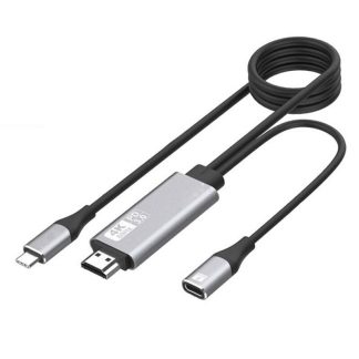 Type-C vers HDMI 1.8M Compatible Ceble Support PD3.0 Charge Rapide 4K @ 60Hz Plug and Play Adaptateur Partage d'ecran Convertisseur pour Smartphone Ordinateur Portable Projecteur TV Huawei Xiaomi pour MacBook