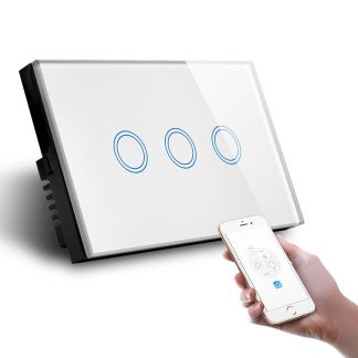MAKEGOOD 1000W AC110-240V US 3 Gang 1 Way Smart Home Commutateur tactile WiFi APP Commutateur de lampe de contrele Commutateur en verre de cristal Compatible avec Alexa Google Assistant - Noir