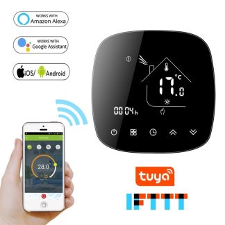 BECA BHT-001 AC95-240V Tuya Contreleur de temperature de thermostat intelligent WiFi de forme ronde pour chauffage au sol eau / electrique Prise en charge de la chaudiere e eau / gaz IOS Android fonctionne avec la commande vocale Alexa Google Assista - appels wifi bht-001