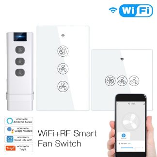 MoesHouse WiFi RF433 commutateur de ventilateur de plafond intelligent vie intelligente / application Tuya contrele 2/3 voies telecommande sans fil fonctionne avec Alexa et Google - change nous