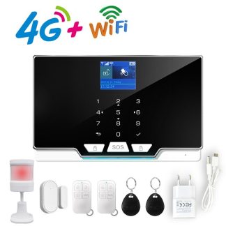 EARVKONG 4G + Wifi GSM systeme de securite maison sans fil alarme antivol App contrele barres lumineuses polychromes fonctionne avec Alexa Google - Prise UE