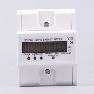 XTM024 Rail Din 3 phases 4 fils Consommation electrique en watts Compteur d'energie Wattmetre 5-80A 380V AC 50Hz LCD Affichage retro-eclaire