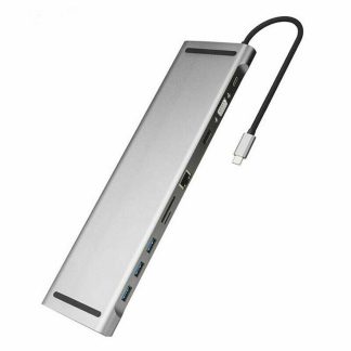 Type C 10-en-1 Hub vers RJ45 HDMI 3xUSB 3.0 Adaptateur Dock HUB Convertisseurs pour ordinateur portable Telephone mobile - Gris