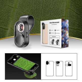 APEXEL 100X Microscope Lentille Micro Lentille avec LED Lumiere pour Telephone Mobile Smartphone Photographie pour Creatures Microscopiques Plante Animale