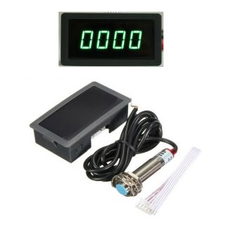 4 Digital Green LED Tachymetre RPM Speed Meter + Capteur de commutateur de proximite NPN - Vert