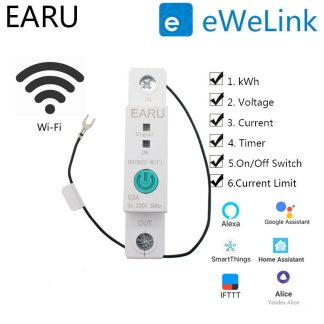 EARU 1P Smart WIFI energie disjoncteur compteur consommation d'energie kWh compteur minuterie relais voltmetre fonctionne avec Alexa Smart Life eWelink APP