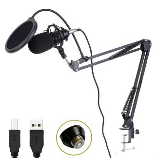 HZM & C BM-800USB Professional 192KHz / 24Bit HD Kit de microphone e condensateur USB e lecteur gratuit avec support de montage - Noir