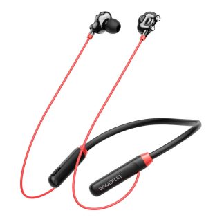 Wavefun Flex U Dual Drivers Strong Bass Bluetooth ecouteurs Casque sans fil 10 heures de temps de musique Design de mode avec Micophone - Rouge