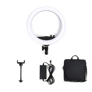 Mcoplus LE-620B-02 24W 3200-5500K 14 pouces dimmable LED Selfie anneau lumiere photographie video remplissage lumiere anneau lampe avec pince pour telephone - Prise americaine