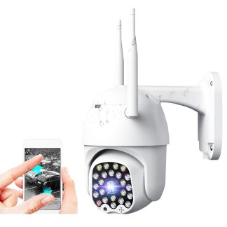 GUUDGO 4X Zoom 23LED 1080P HD Wifi camera de securite IP lumiere exterieure et alarme sonore Vision nocturne etanche