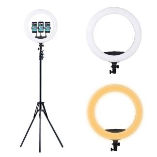 Mcoplus LE-620B-02 18 pouces dimmable LED Selfie anneau lumiere photographie video remplissage lumiere anneau lampe avec clip de telephone - Prise UE