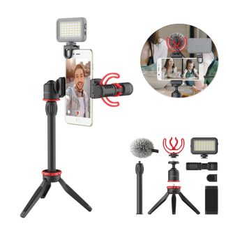 BOYA BY-VG350 / BY-VG330 Microphone Mic LED Trepied leger Kit de support de clip de telephone pour Smartphone Vlog Live Studio video - une