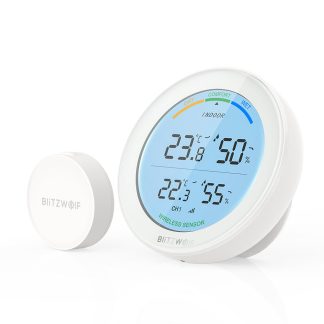BlitzWolfe BW-WS01 Moniteur de temperature et d'humidite sans fil Station meteo avec retroeclairage blanc Indicateur de confort de l'air Support 3 capteurs - Type A