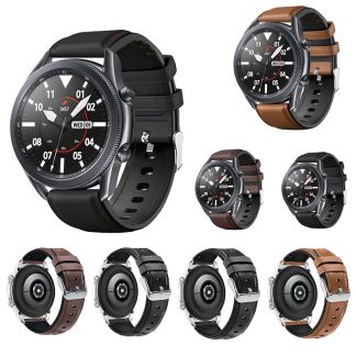 Bakeey 20 / 22mm largeur universel decontracte en cuir veritable + montre en Silicone Bande remplacement du bracelet pour Samsung montre Galaxy 3 41 / 45mm - Noir 22mm