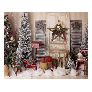 Decors de photographie de noel arbre de noel porte etoiles tissu de fond pour Studio photographie toile de fond accessoire - 1,5 x 2,2 m