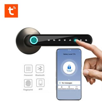 WAFU WF-016 TUYA APP empreinte digitale serrure intelligente bouton de porte bluetooth entree sans cle serrure de porte d'entree avec application TUYA - Noir