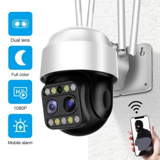 Bakeey 2MP PTZ Camera IP WIFI sans fil Zoom numerique 4X HD Interphone bidirectionnel e vision nocturne couleur Camera de securite CCTV etanche exterieure - Prise UE