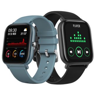 [Cadrans personnalises] Bakeey P8 1.4 pouces ecran tactile complet Frequence cardiaque Pression arterielle Moniteur d'oxygene Meteo Push Contrele de la musique Montre intelligente - Noir