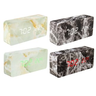 LED modele de marbre reveil creatif Led commande vocale numerique horloge de bureau electronique affichage de la temperature - #4