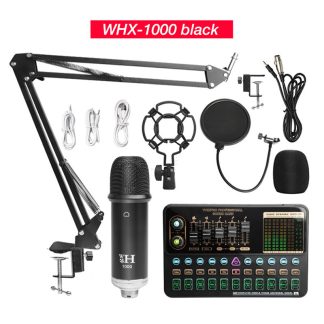 Microphone WXH1000 V10XPRO Kit de microphone e condensateur d'enregistrement de carte son professionnel avec support antichoc - Argente