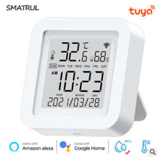 Smatrul Tuya WIFI capteur de temperature et d'humidite sans fil thermometre electronique e affichage numerique intelligent d'interieur fonctionne avec Alexa et Google Home - 1 PCS