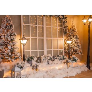 3x5ft 5x7ft 6x9ft arbre de noel neige photographie toile de fond lampadaires fenetre Photo fond tissu decoration accessoires - 2,7 x 1,8 m
