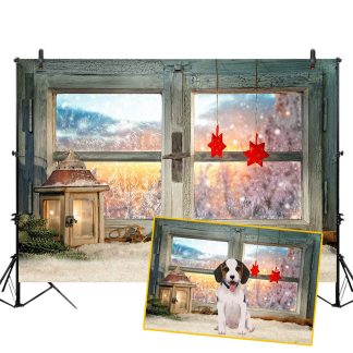 5x3FT 7x5FT 8x6FT fenetre de Noel etoile neige photographie toile de fond fond Studio Prop - 1,8 x 2,4 m