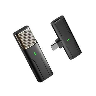 2.4G sans fil Lavalier Microphone 1T1R Portable Audio Video Diffusion en Direct Mini Microphone pour iPhone Android Telephone Mobile - Noir Lightning