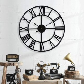 40 cm/50 cm noir europeen creatif horloge murale Vintage decoratif en fer forge horloge murale romaine horloge silencieuse - 50cm