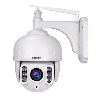 SriHome SH028 5X Zoom Optique Sans Fil PTZ IP Camera 1080P Moniteur Exterieur 2 Voies Audio etanche CCTV Camera - EU Plug