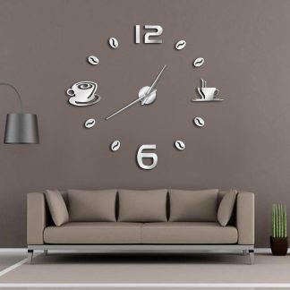 Cafe DIY Grande Horloge Murale Sans Cadre Geant Horloge Murale Design Moderne Cafe Tasse e Cafe Grain De Cafe Decor Mural Cuisine Mur Montre - Noir 47 pouces