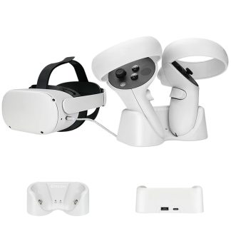 Hibloks OQC2101 Base de charge magnetique Station de charge rapide Support de chargeur rapide pour casque Oculus Quest 2 VR Lunettes de realite virtuelle Joystick Double contreleur sans demontage - Blanc