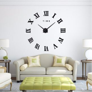 Design moderne DIY Grand Decoratif 3D Horloge Murale Reloj Pared Adhesivo Chiffres Romains Miroir Grandes Horloges Autocollants Montres - Dore