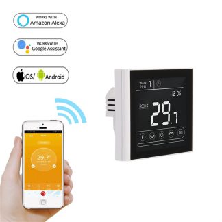 Thermostat WIFI MINCO HEAT MK70GB-W AC95 ~ 240V pour contreleur de temperature e ecran tactile de chauffage au sol electrique fonctionne avec Alexa Google Home - Blanc
