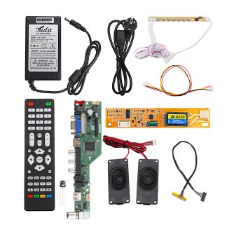 T.SK105A.03 Universel LCD LED Carte de contrele du contreleur TV + 7 boutons cles + 1 canal 6 bits 30 broches LVDS Ceble + 1 onduleur de lampe + haut-parleur + adaptateur secteur UE