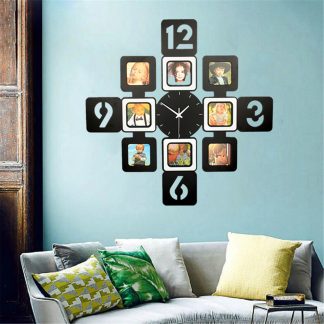 70x70cm Salon Chambre Horloge Murale Cadre Photo Temps Moderne e La Mode Derniere Silencieux Grand Cadeau De Noel Mariage Anniversaire Present - Argent Rouge