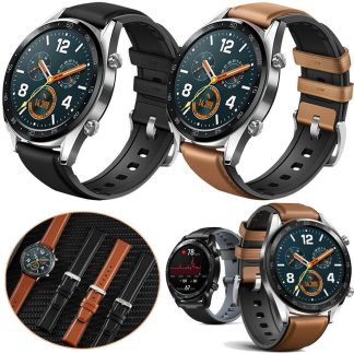 Bakeey Montre en silicone et cuir 22MM Bande pour montre intelligente Amazfit GTR 47MM HUAWEI GT - Noir