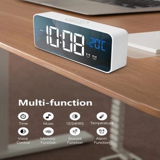 Bakeey commande vocale reveil numerique Snooze miroir minuterie LED affichage decoration de la maison horloges - Blanc