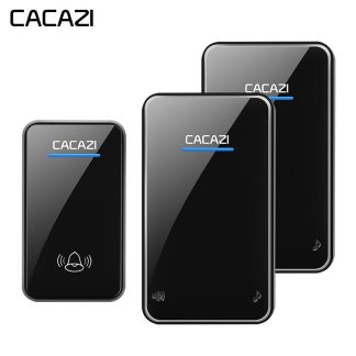 Cacazi A8 DC sonnette sans fil etanche 300M telecommande longue portee sonnette carillon de porte 2 recepteurs e 1 emetteur - Blanc EU Plug