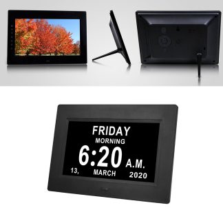 7 pouces LED cadre photo numerique grande horloge de police ajuste automatiquement la luminosite - Noir