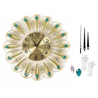 Horloge murale de paon en metal de 20 pouces avec decor de temps de style antique decoratif de diamant