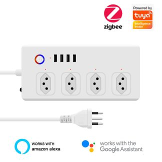 XENON Tuya Zigbee Smart Power Strip Bresil Plug Smart Power Bar Rallonge e prises multiples avec prises 4 * USB / 4 * AC compatibles avec Alexa Google Home
