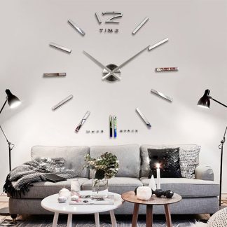 Grande grande kit horloge murale sans cadre bricolage 3d miroir argent decoration