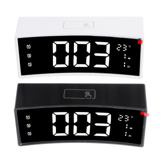 Arc LED Reveil Numerique Snooze Touch Control Table Horloge Jour Heure Affichage De La Temperature Decoration de La Maison - Blanc
